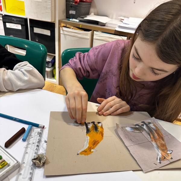 Drawing a bird in the studio