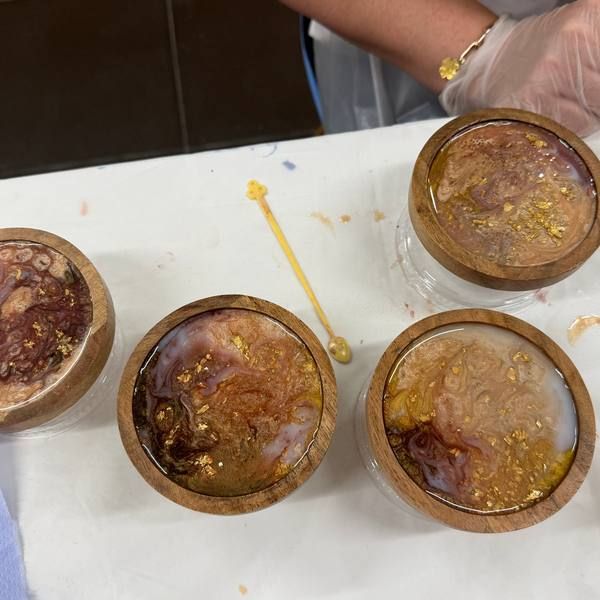 Gold and amber resin coasters