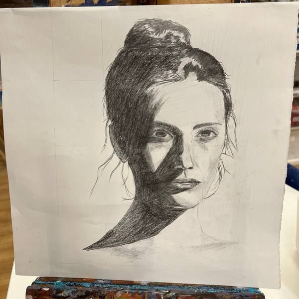 Graphite portrait drawing of a woman